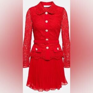 Self portrait red guipure lace mini dress